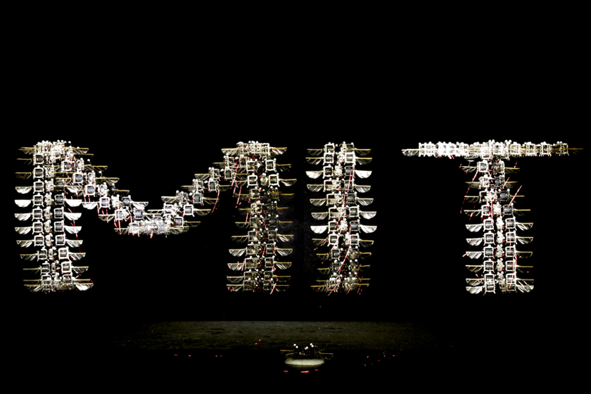 RoboBee robots arranged to spell MIT